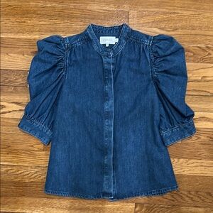 Frame Blue Denim Puff Sleeve Top